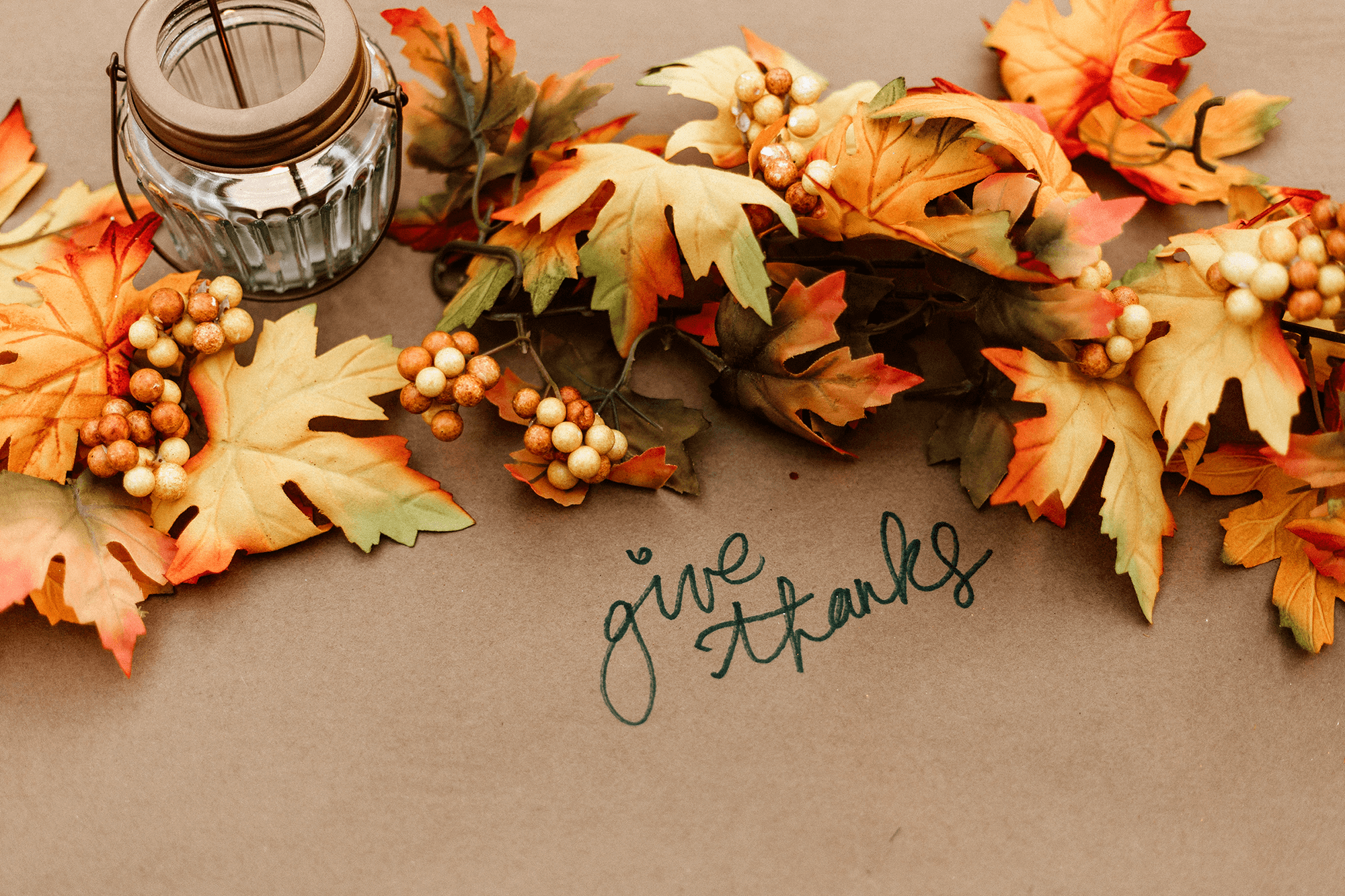 Fall tablescape with "give thanks" written in script