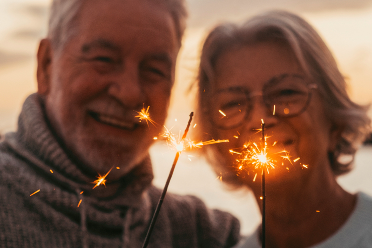 Christian Living Communities senior couple with sparklers